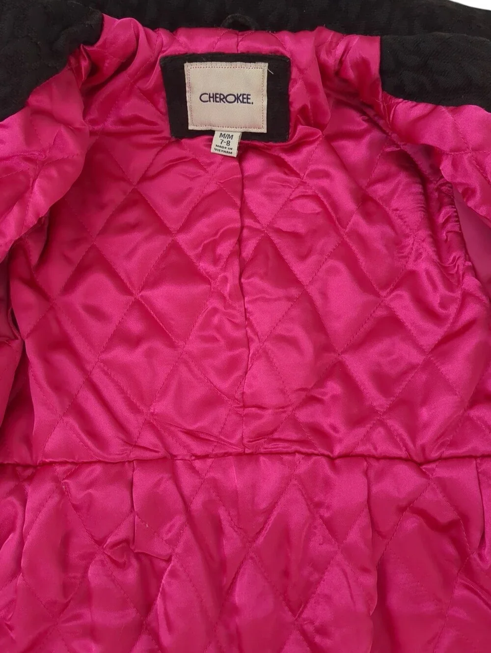 Cherokee Girls Black Leopard Peacoat Jacket Pink Lining M 7-8